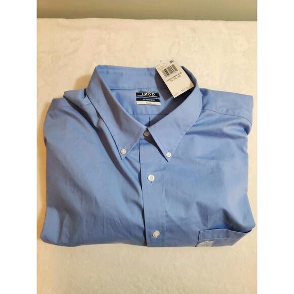 Izod NWT Shirt Mens 19 2XL Tall 2XLT 35 36 Blue Long Sleeve Business Work Preppy - Picture 1 of 13